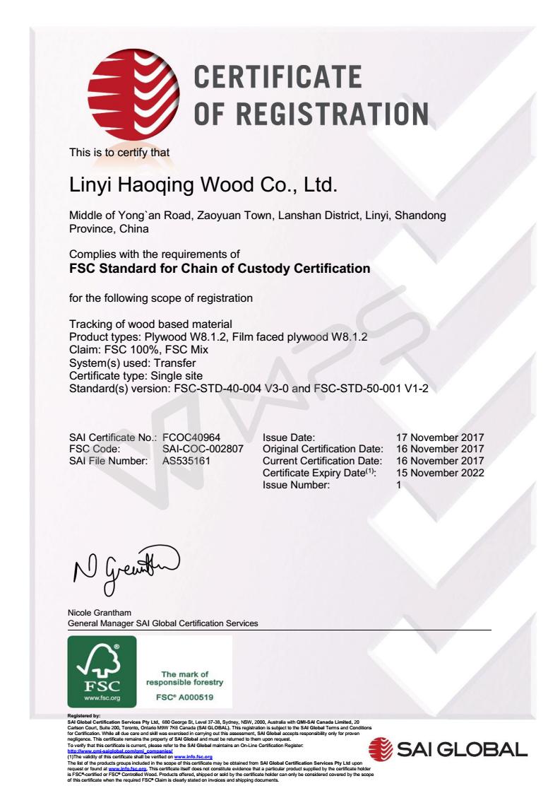 Certificate FCOC40964